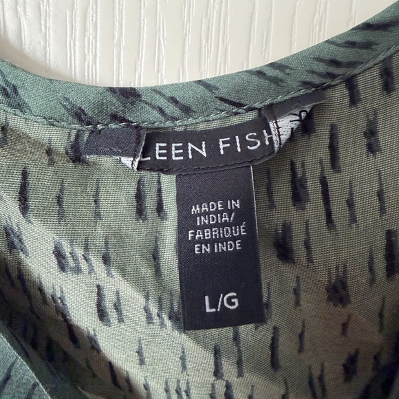 Eileen Fisher Nori Dash-Print Silk Organic Cotton Slip Dress, Green, Large - Picture 5 of 12